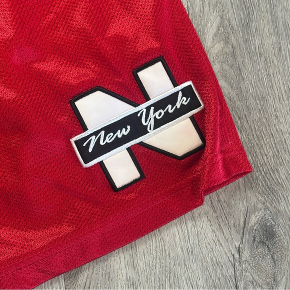 Vintage Barcode Shorts Mens XL Red Mesh New York Patch Basketball Russia Baggy - Picture 3 of 10